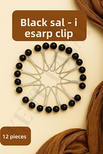 Kent Pazarı 12 قطعة - مشبك شال ووشاح دائري - حامل حجاب عملي وأنيق باللون الأسود