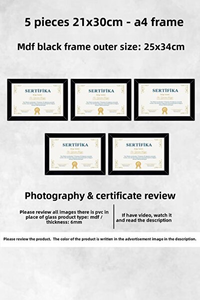 Bytwo 5 قطعة إطار A4 أسود بولي كلوريد الفينيل 21x30 إطار لشهادة إطار للدبلوم ...