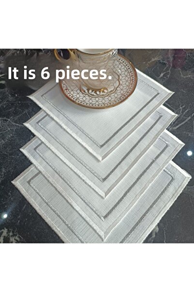 LASETU Gold and silver detailed elegant cocktail napkin, coffee side napkin, presentation napkin 6 pieces