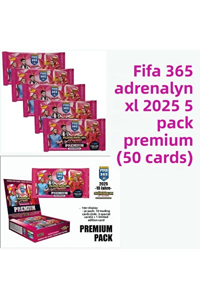 Panini 2025 الموسم الجديد 5 عبوات (50 بطاقة) بطاقة متميزة FIFA 365 Adrenalyn ...