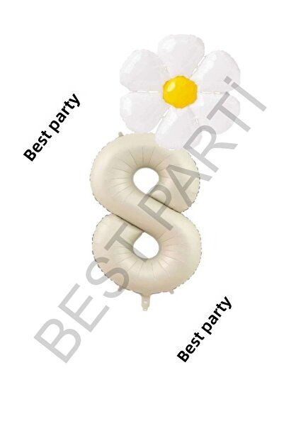 BEST PARTİ DOĞUM GÜNÜ PARTİ SÜSLERİ Beige Number and White Daisy Foil Balloon...