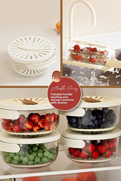Anadolu Saray حاوية تخزين وغسيل الفواكه والخضروات الفاخرة بمقبض قابل للطي