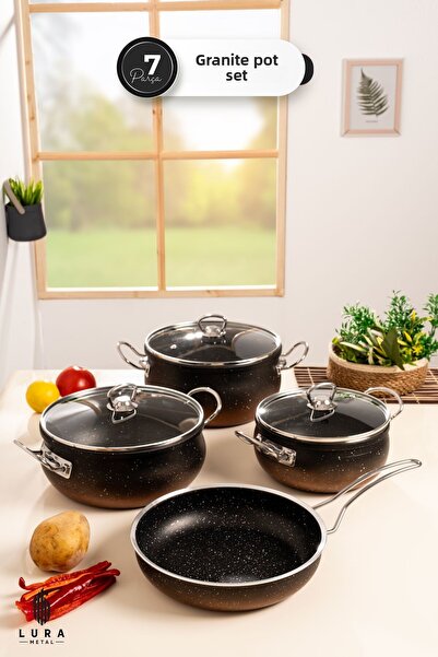 Lura Metal 7-Piece Black Granite Pot Set - Elegant Design and Durable Solutions