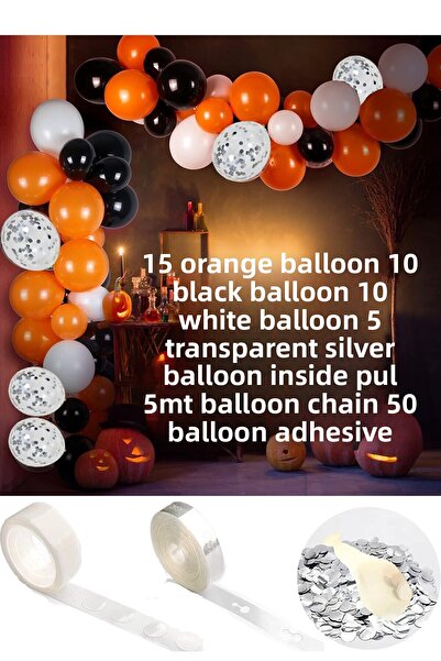 Parti dolabı Halloween Balloon Chain Halloween Set (15 Orange 10 Black 10 White 5 Clear Balloons with Confetti)