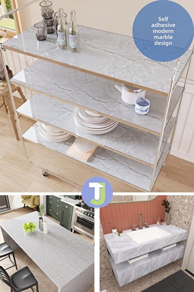 Technojet Self-adhesive Marble Pattern Foil Kitchen Bathroom Countertop Wall Table Covering 60cmX500cm