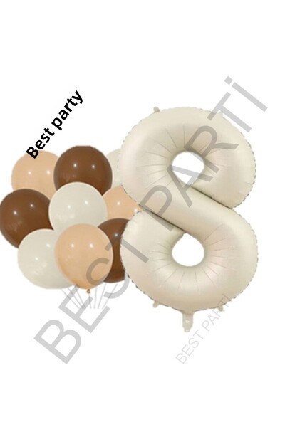 BEST PARTİ DOĞUM GÜNÜ PARTİ SÜSLERİ Beige Number and Latex Balloon Set Age 8