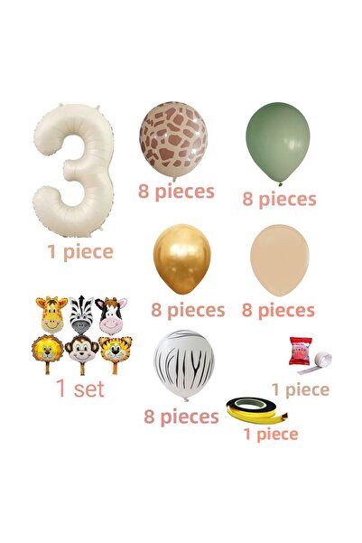 Öztürkpartievi مجموعة بالونات سفاري باللون الأخضر العفن لعمر 3 سنوات