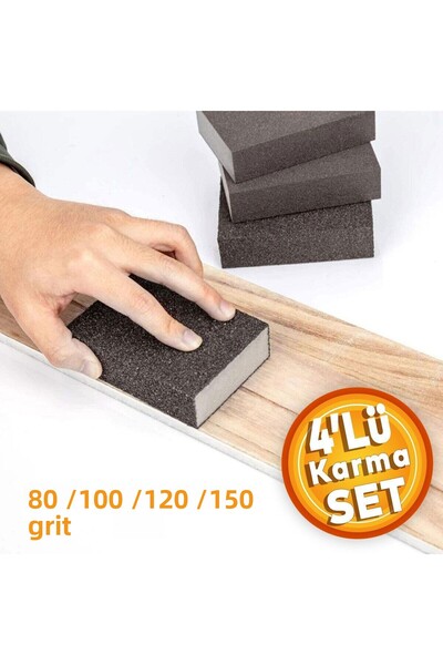 Badem10 (مجموعة من 4) صنفرة إسفنجية إسفنجية 80-100-120-150 حزمة مختلطة من الرمل، صنفرة يدوية مكعبة للرطب والجاف
