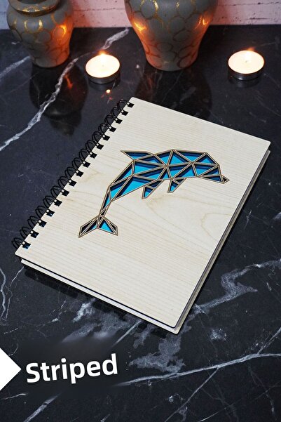 markcat دفتر ملاحظات خشبي مخطط بطابع دولفين - جدول الأعمال/دفتر المدرسة (A5 -...