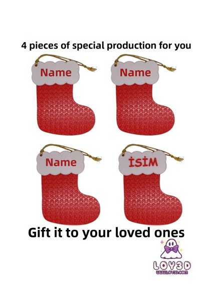 LoyHediyelik Christmas Pine Tree Patterned Ornaments - 4 Personalized Socks for You