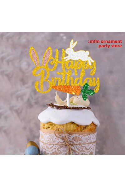 MFM Τούρτα Happy Birthday με θέμα το κουνέλι Evaharum - Χρυσό