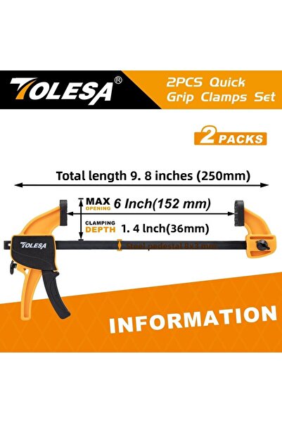 Choice1 6 inches TOLESA 4"/6" Bar Clamps for Woodworking, 2PCS One-Handed Clamp / Spreader, Wood Clamp Set,