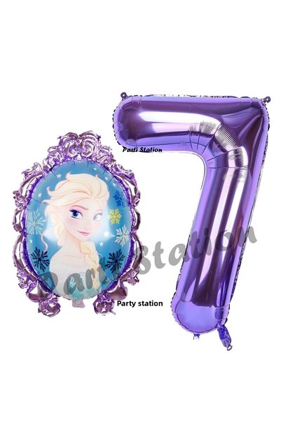 Parti Station مجموعة بالونات عيد ميلاد فروزن بعمر 7 سنوات من فروزن إلسا، مجمو...