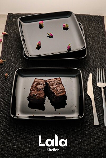 Lala Mutfak Gözde Square Serving Plate - Set of 3 (20 cm - Stylish, Durable, Cake, Dessert, Presentation Plate)