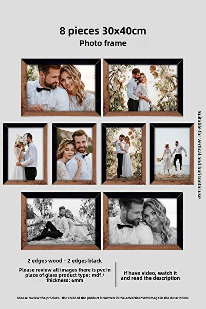 yhfoto إطار صور مقاس 30x40 MDF A3 8 قطع - إطار خشبي أسود بلونين