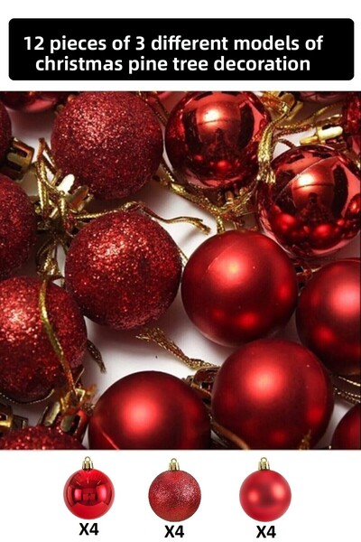 NARGO Ornament de Crăciun din pin de Anul Nou Lux Cici Top 12 bucăți roșu 4cm