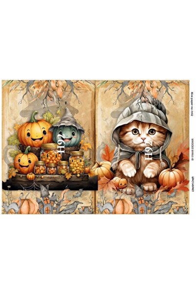 LİNEART Hallowen92- 29X42Cm Brass Decopage Paper