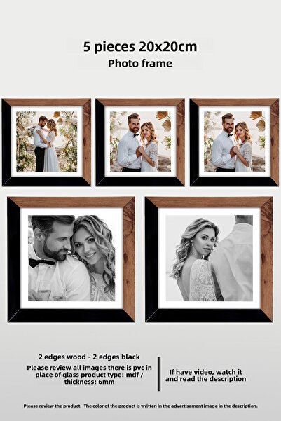 bymat 5 قطع إطار 20x20 - إطار مربع MDF - إطار صور - خشب-أسود 2 لون