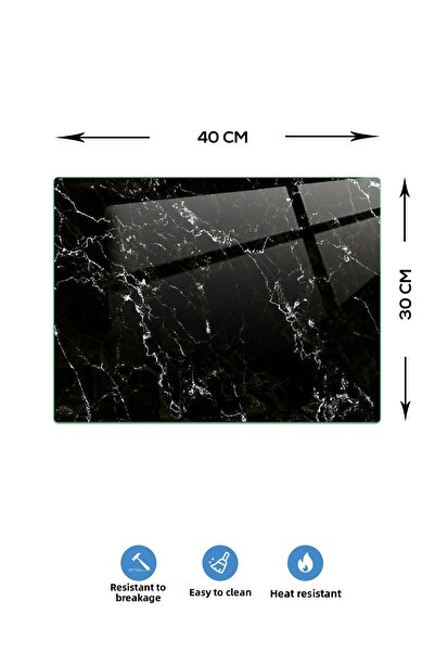 Decorita Toaster Bottom Glass Mat| Glass Heat Protection Mat| Black Marble Look| 30cm x 40cm
