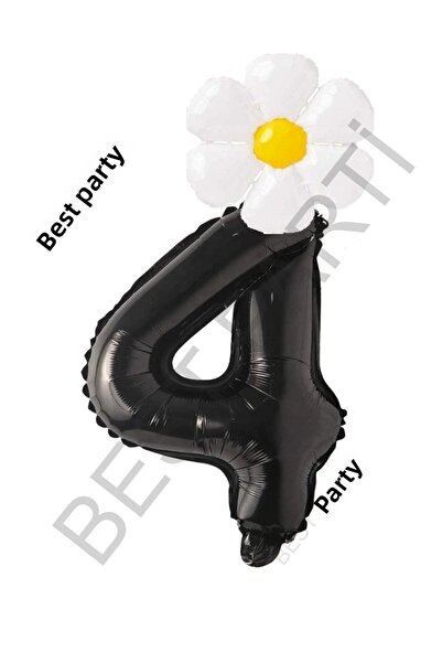 BEST PARTİ DOĞUM GÜNÜ PARTİ SÜSLERİ Black Number and White Daisy Foil Balloon...