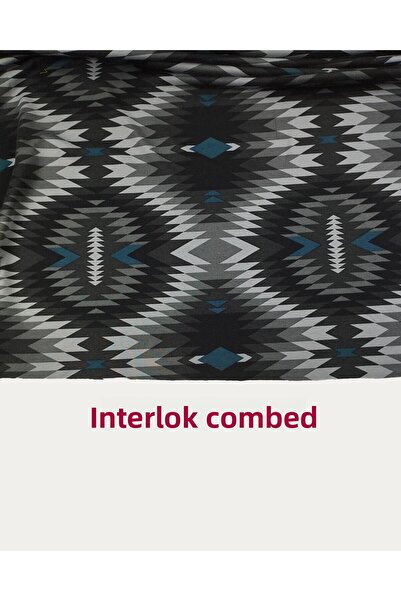 Kumaş Parça انترلوك محبوك باللون الرمادي والأسود الفيروزي مقاس 150 سم