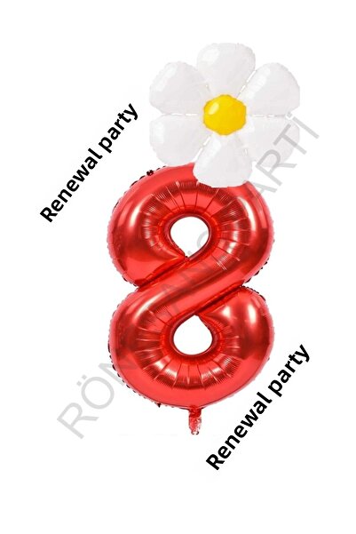 RÖNESANS PARTİ مجموعة بالونات من رقائق الأقحوان باللون الأحمر والأبيض لعمر 8 سنوات