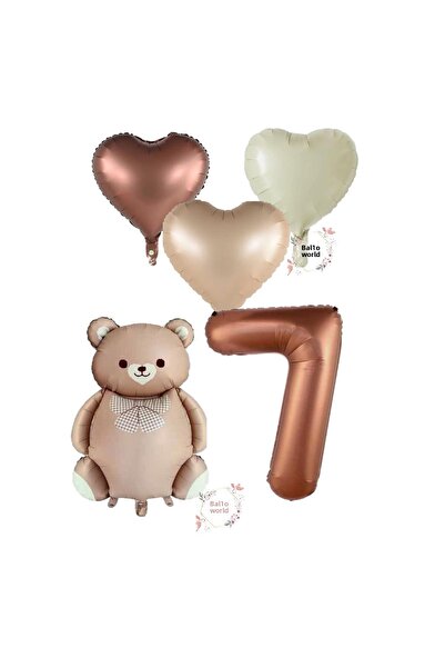 BAL10 DÜNYASI Bal10 Brown Color Foil Balloon Set with Number Teddy Bears and ...