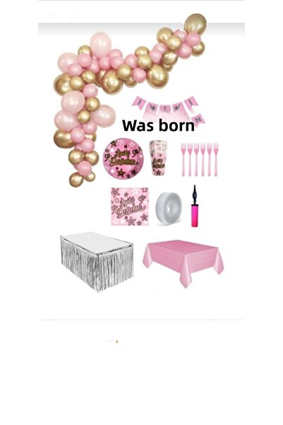 Dipak Σετ γενεθλίων σε ροζ/χρυσό/ασημί χρώμα για 16 άτομα