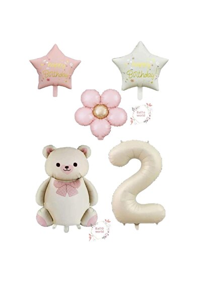 BAL10 DÜNYASI Bal10 Cream Color Number and Teddy Bear Star Daisy Foil Balloon...