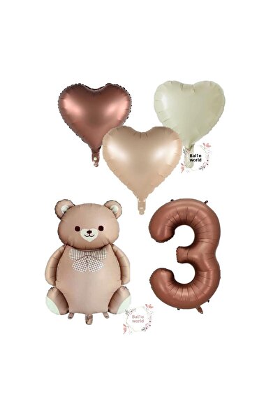 BAL10 DÜNYASI Bal10 Brown Color Foil Balloon Set with Number Teddy Bear and H...