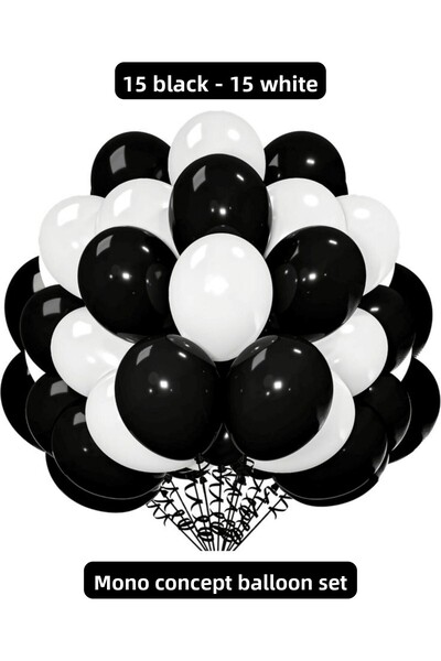 Bunloon مجموعة بالونات باللونين الأسود والأبيض الباستيل، مجموعة من 30 بالونًا
