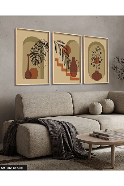 Evinemoda 3 Piece Bohemian Style Vase Flower Wooden Framed Painting