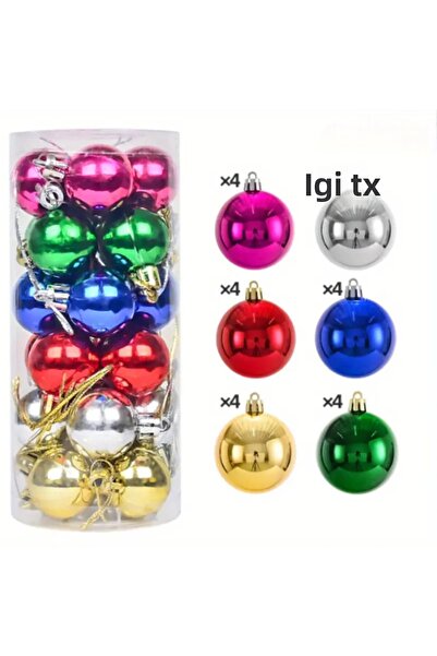 hediyeofisi Christmas Tree Ornament 3cm Glittery and Shiny Little Cici Ball Tree Ornament 24pcs