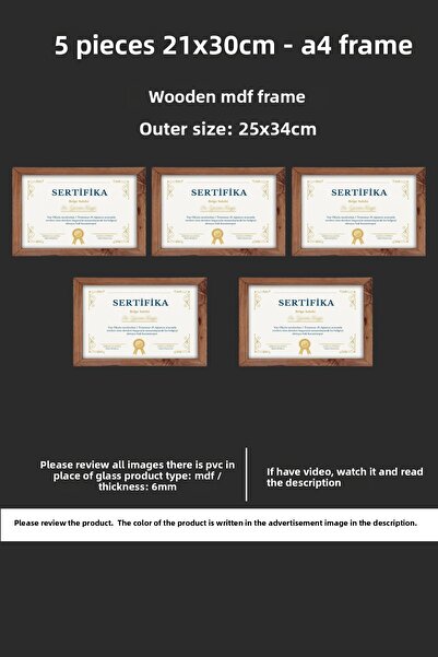 Bytwo 5 قطعة A4 إطار خشبي بولي كلوريد الفينيل 21x30 إطار لشهادة إطار للدبلوم للمستندات