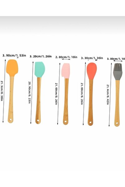 Single Set of 5 Colorful Bamboo Handle Silicone Small Spatulas
