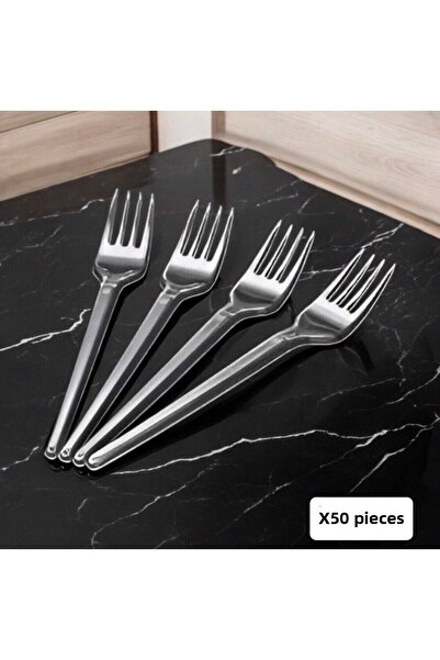 Metler شوكة بلاستيكية سميكة صلبة، شوكة شفافة فاخرة عالية الجودة، 50 قطعة