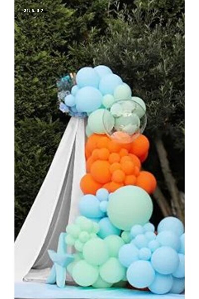 Çemrek Süs Parti طقم سلسلة بالونات باللون الأزرق النعناعي والبرتقالي 50 قطعة ...