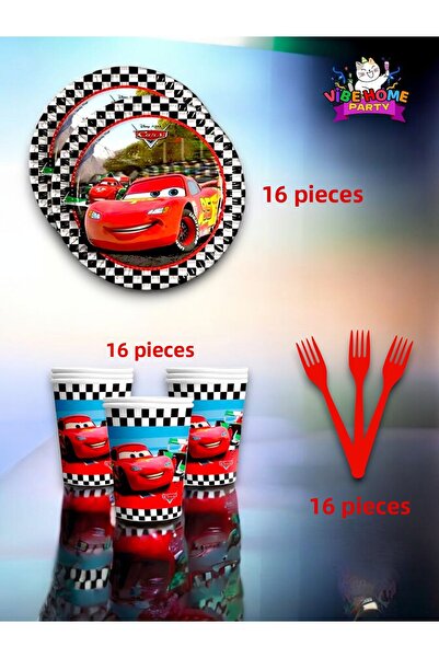 VibeHome Cars Themed Super Eco Set for 16 - Birthday Parties and Fun Events