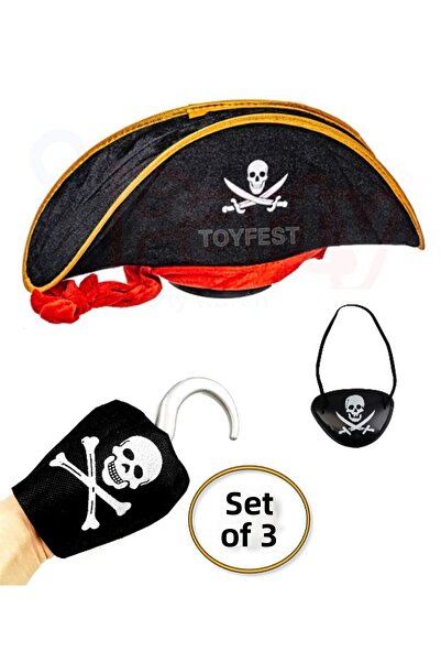 TOYFEST Σετ παιδικών κοστουμιών πειρατών Captain Jack Sparrow - Hook - Eye Mask 3 τεμαχίων