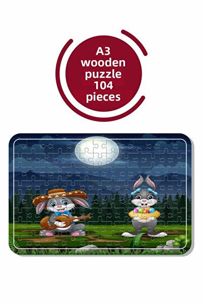 Baskı Atölyesi لغز الأرانب اللطيفة مقاس A3 مكون من 104 قطعة، لعبة، منشار قطع