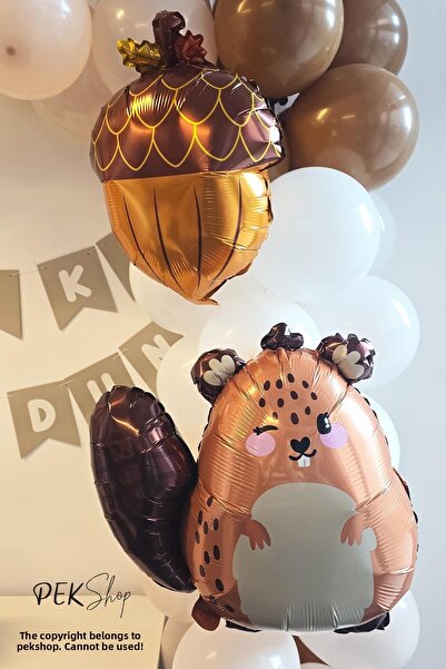 PEKSHOP بالون السنجاب والبندق اللطيف، عبوة من 2 بالونات فويل معًا