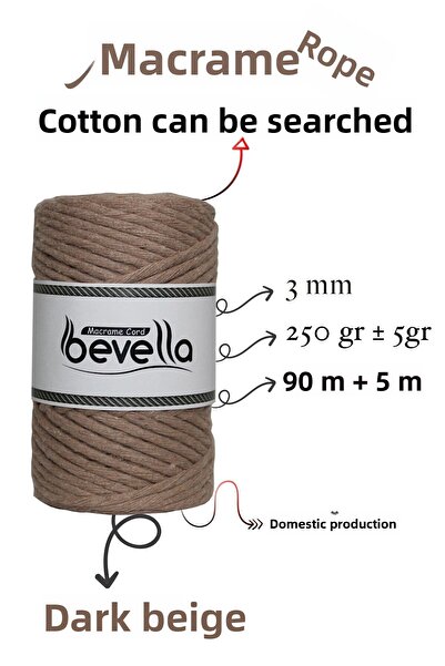 Bevella Macrame Cord Scanned Macrame Floss 3mm Επαναγράψιμο Βαμβακερό Μονό Twist Macrame Floss Σκούρο Μπεζ