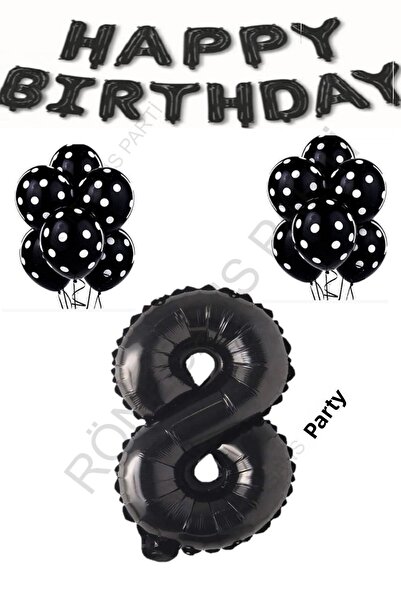 RÖNESANS PARTİ Happy Birthday, Black Number Foil Balloon and Black and White ...