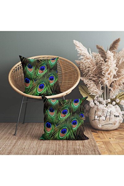 Lia Store طقم غطاء وسادة مزخرف مزدوج الجوانب بنمط الطاووس مكون من قطعتين