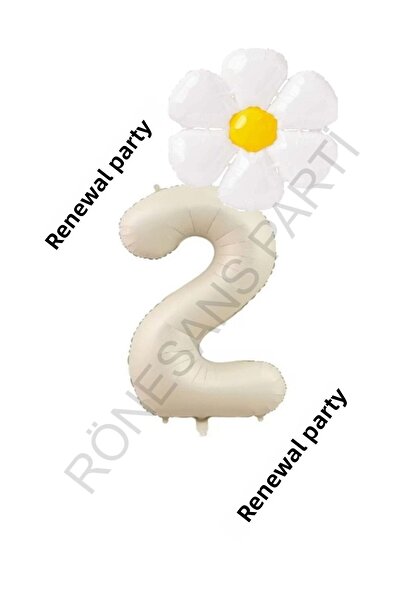 Generic Brand Beige Number and White Daisy Foil Balloon Set Age 2