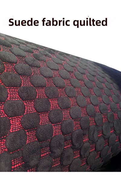KONFORUM Quilted Suede Fabric - Embroidered Black Red Stitched