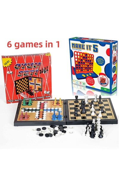 ESER مجموعة ألعاب بلاستيكية مكونة من 6 قطع (الهدف 5-شطرنج-لعبة الداما-طاولة الزهر-الأخ الذهبي-اختبار فردي)