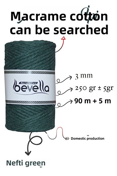 Bevella Macrame Cord Σκάνδαλο Μακραμέ Σκάνδαλο 3mm Σκάνδαλο Βαμβακερό Μονό Περιστρεφόμενο Σκάνδαλο Μακραμέ Nefti Green