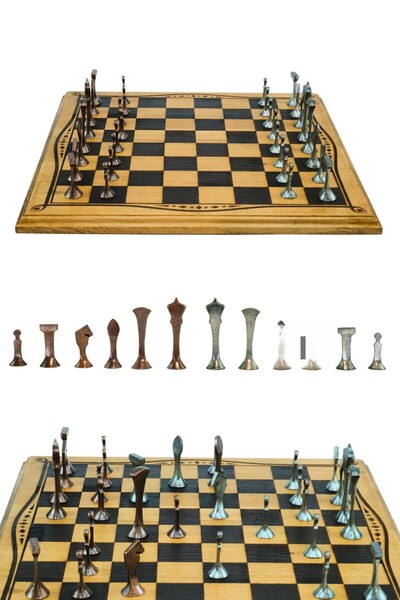 Metalicraft Mc46 Large Size Metal Chess Set 37X37Cm Natural Wood Beech Board ...