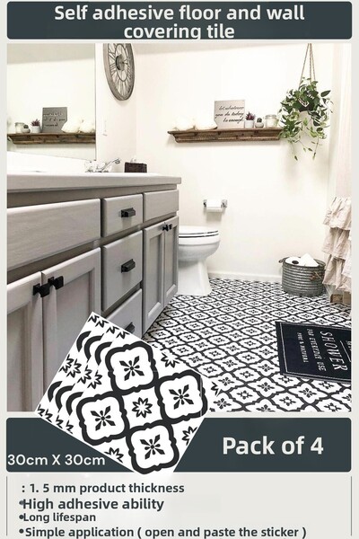 Technojet Self Adhesive Modern Design Kitchen Bathroom Floor Wall Covering 30cm×30cm(Pack of 4)